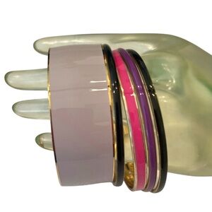 J. Crew Pink Purple black lavender 5 piece Bangle Bracelet Set in bag